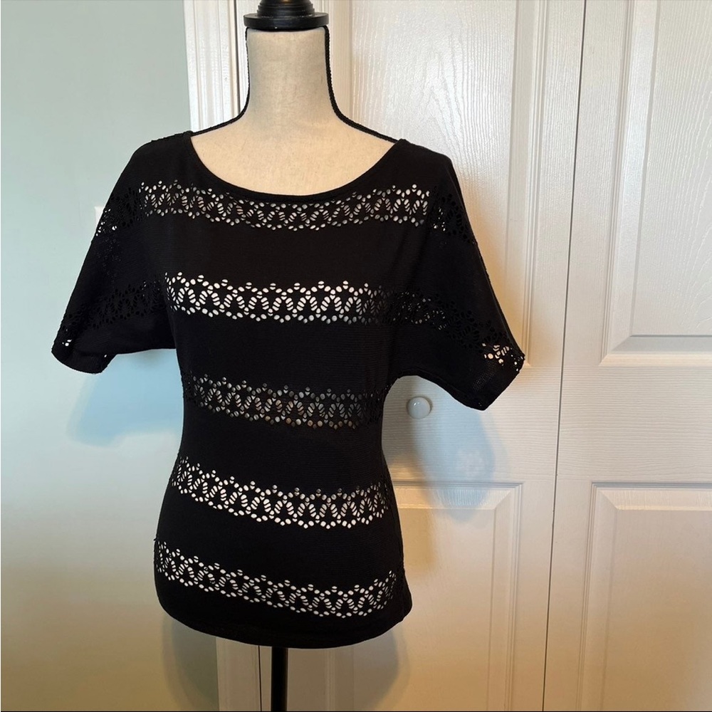 BEBE Cut Out Blouse Womens Size XS Black Streetwear Goth Biker Cotton Blend